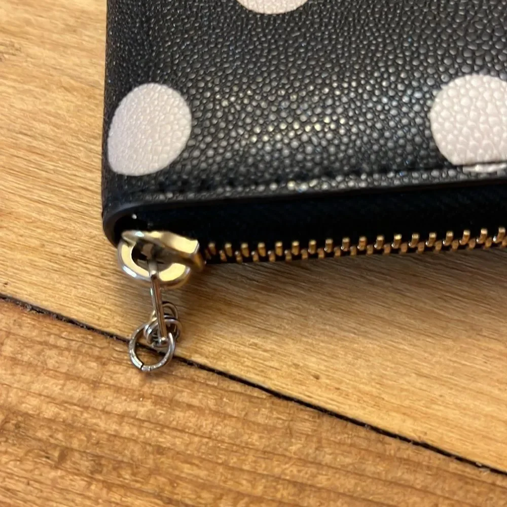 Kate Spade Polka Dot Wallet Black and Cream Coated Canvas Accordion Long Wallet